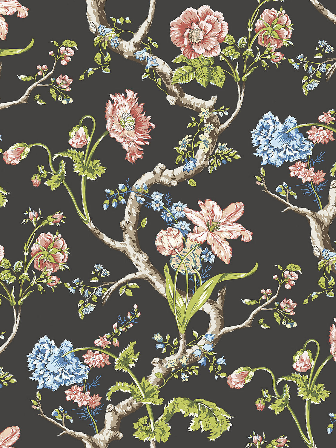 Andrew Jackson Floral - Noir - Scalamandre Wallpaper