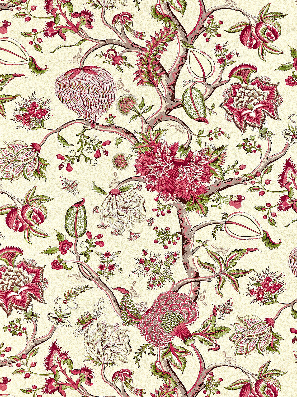 Pondicherry Cotton Print - Turkey Red On Lime - Scalamandre Fabric