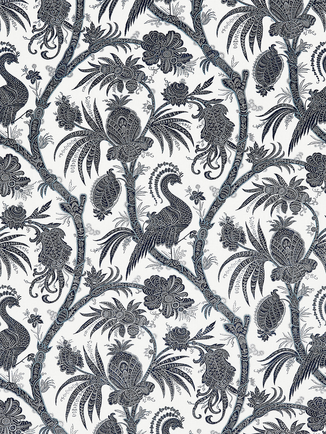 Balinese Peacock Linen Print - Indigo