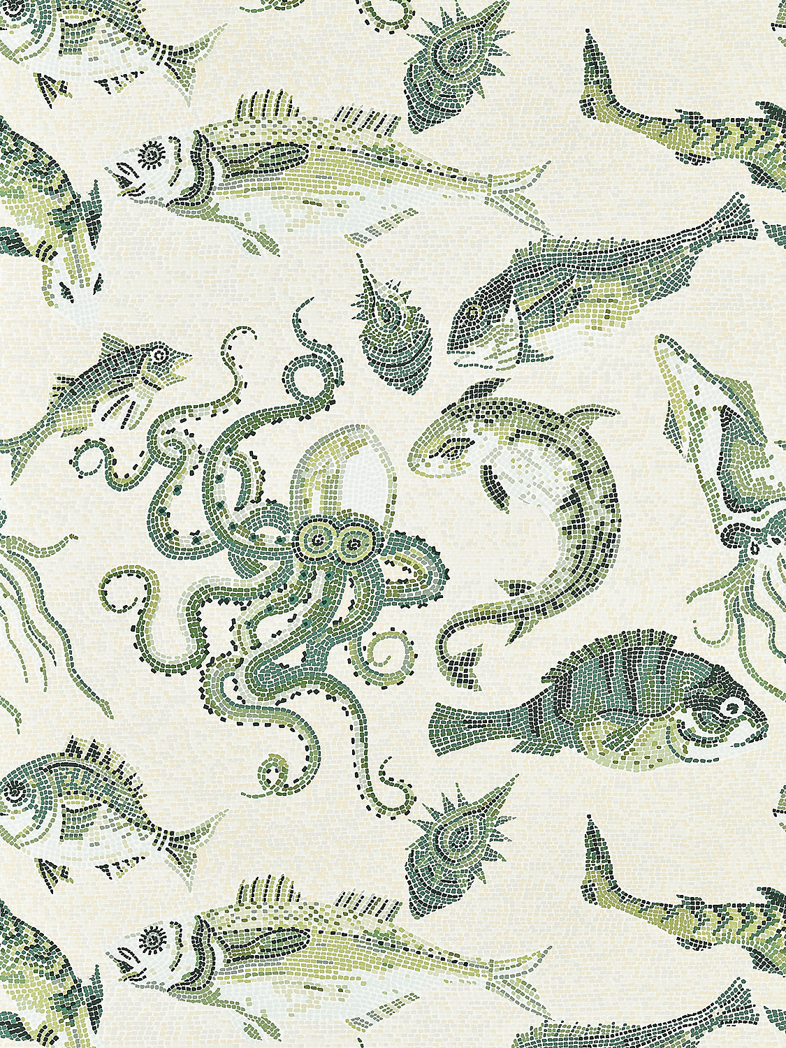 Mikonos - Green & Eggshell - Scalamandre Wallpaper
