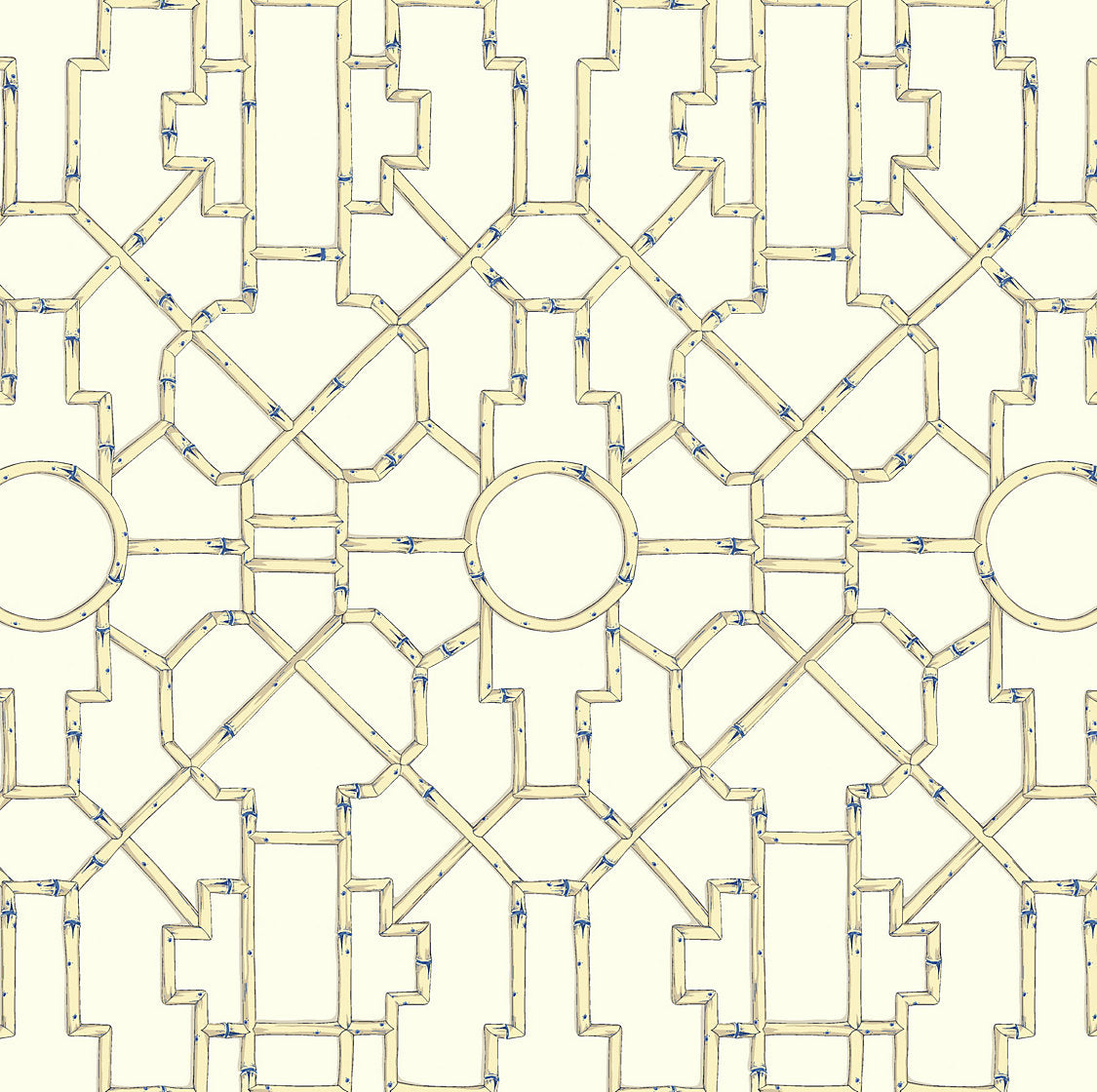 Baldwin Bamboo - Linen & Blue On Ecru - Scalamandre Wallpaper