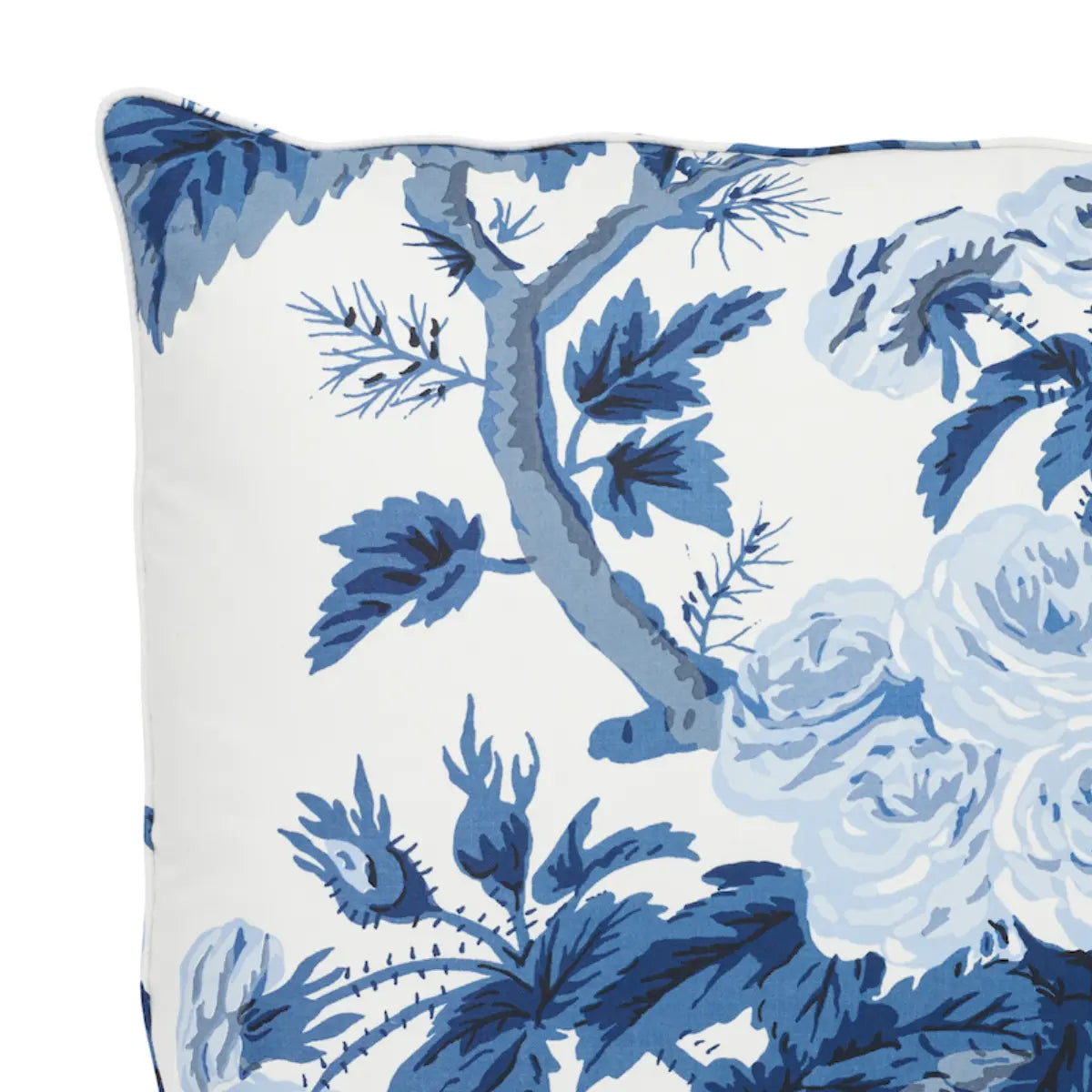Schumacher Pillow – Pyne Hollyhock - Indigo SO17445204 – 18" x 18"