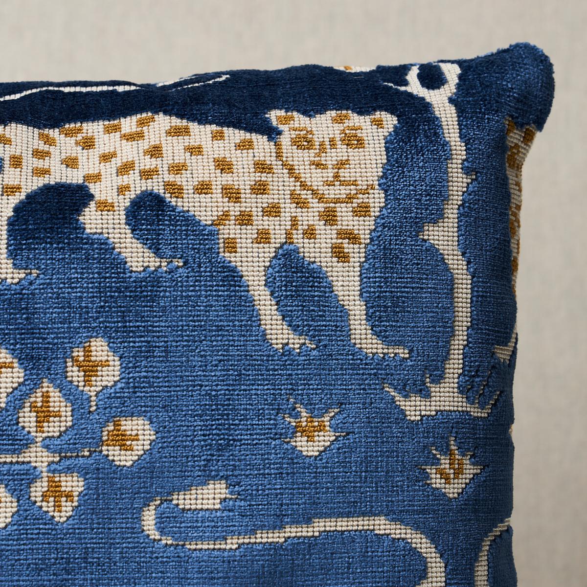 Schumacher Pillow – Woodland Leopard Velvet – Sapphire - SO8008212 - 24" x 12"