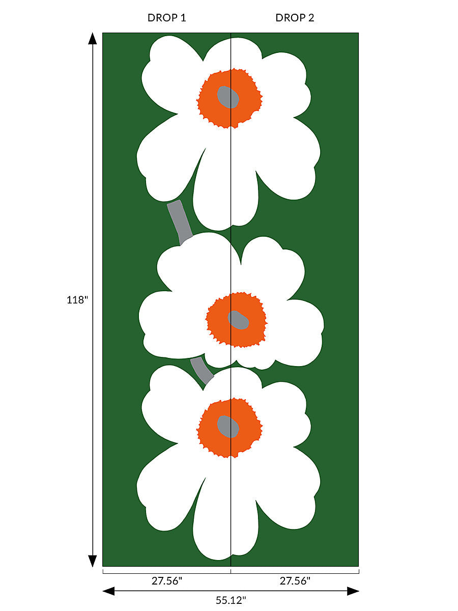 UNIKKO 60 - MURAL White On Green WJ2 25990 5990 - MARIMEKKO WALLCOVERING