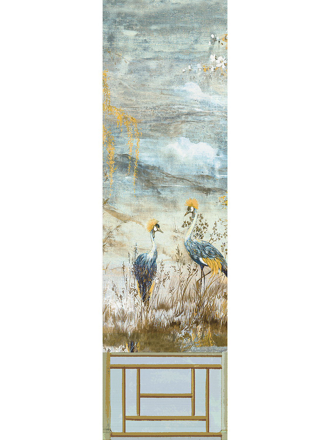 Crested Crane Mural | Panel 3 - Wheat Blue - Scalamandre Wallpaper