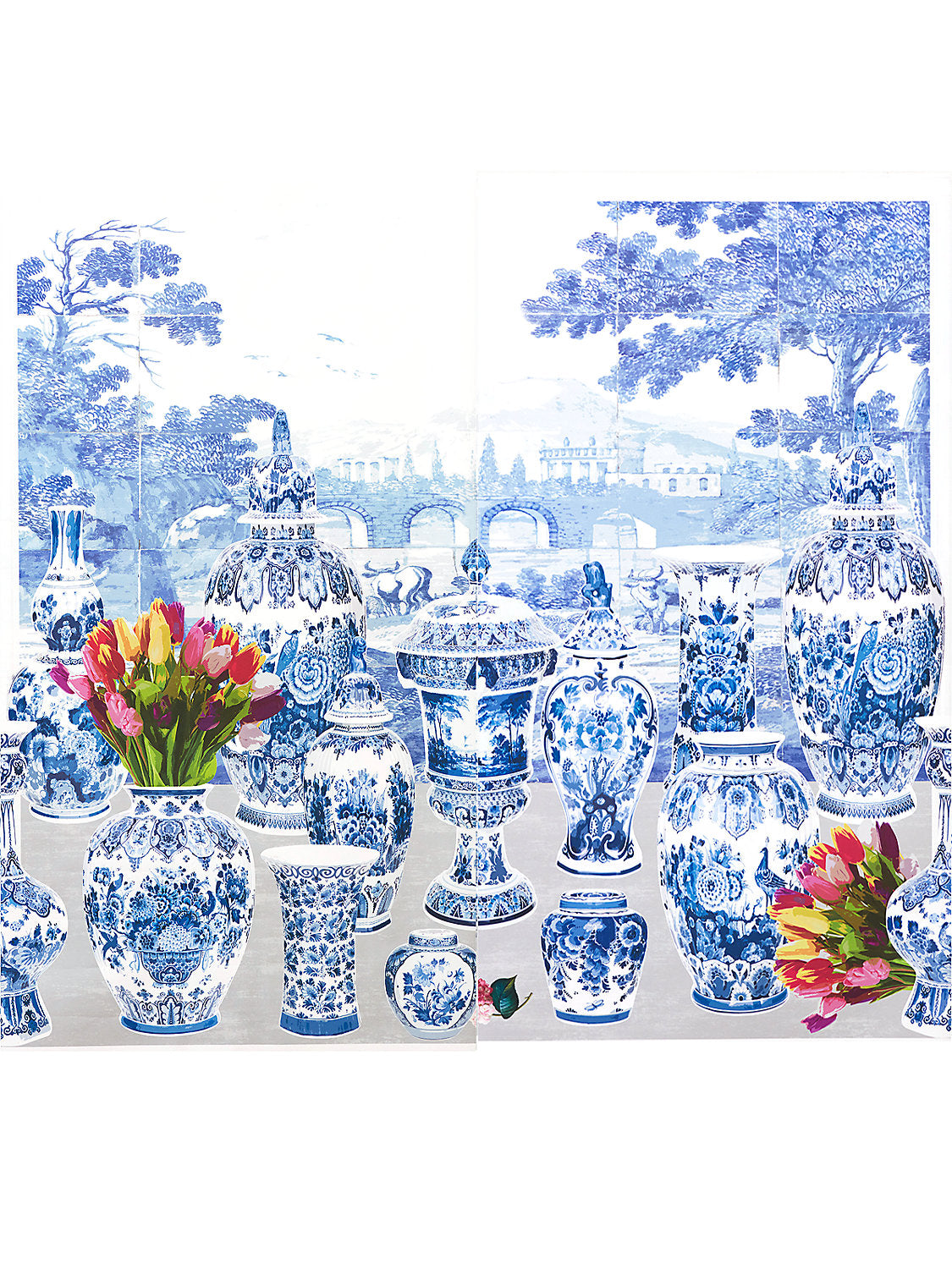 Garniture Scenic | Tulips - Neutral - Right Panel - Scalamandre Wallpaper