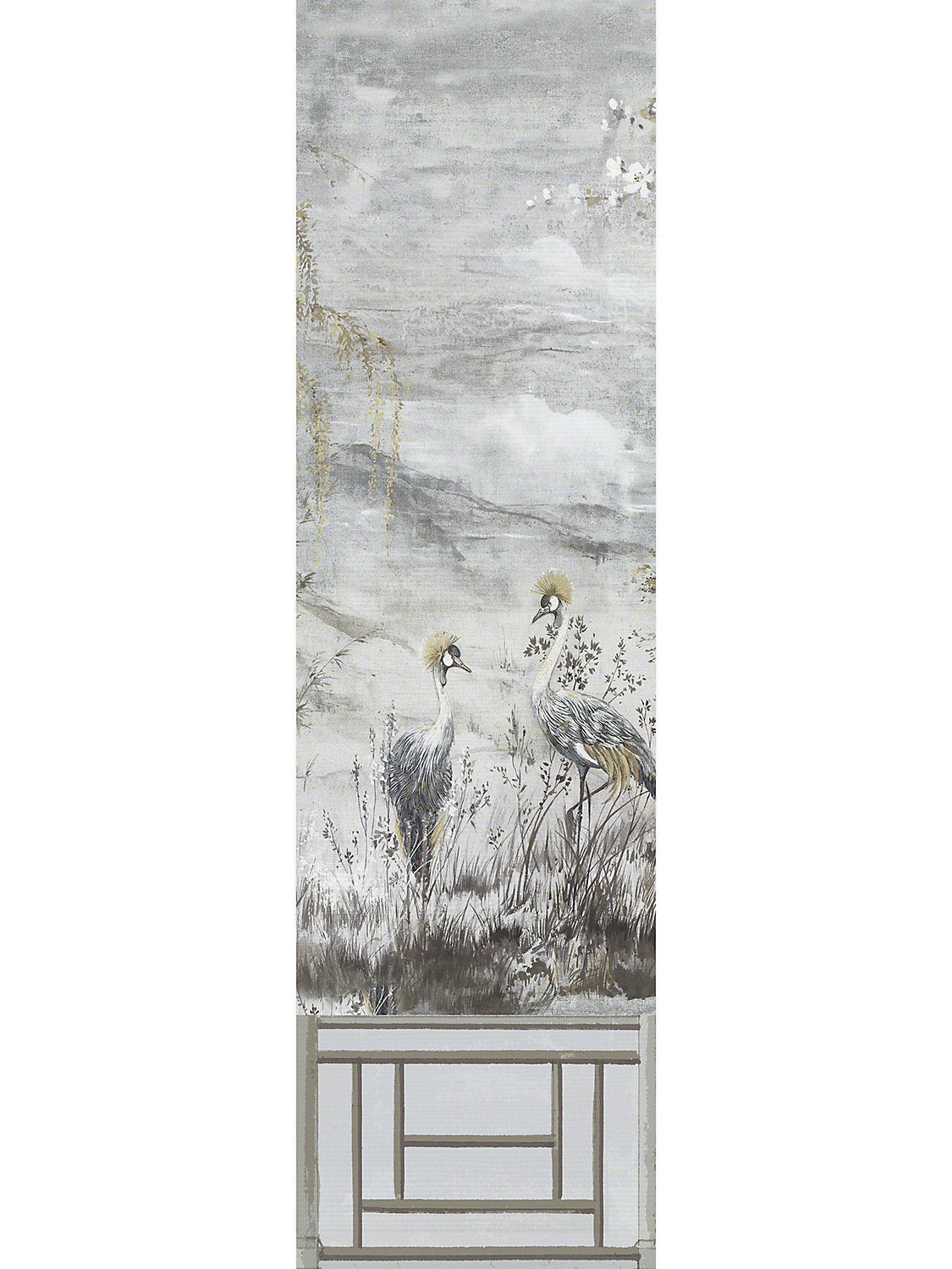 Crested Crane Mural | Panel 3 - Silver Gold - Scalamandre Wallpaper