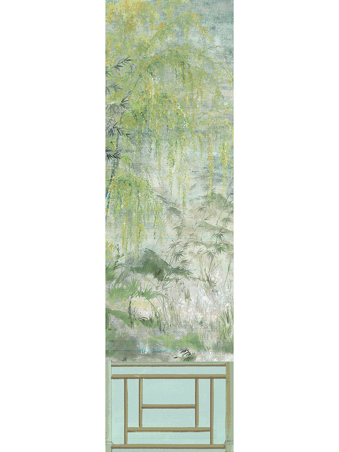 Crested Crane Mural | Panel 2 - Green Gold - Scalamandre Wallpaper