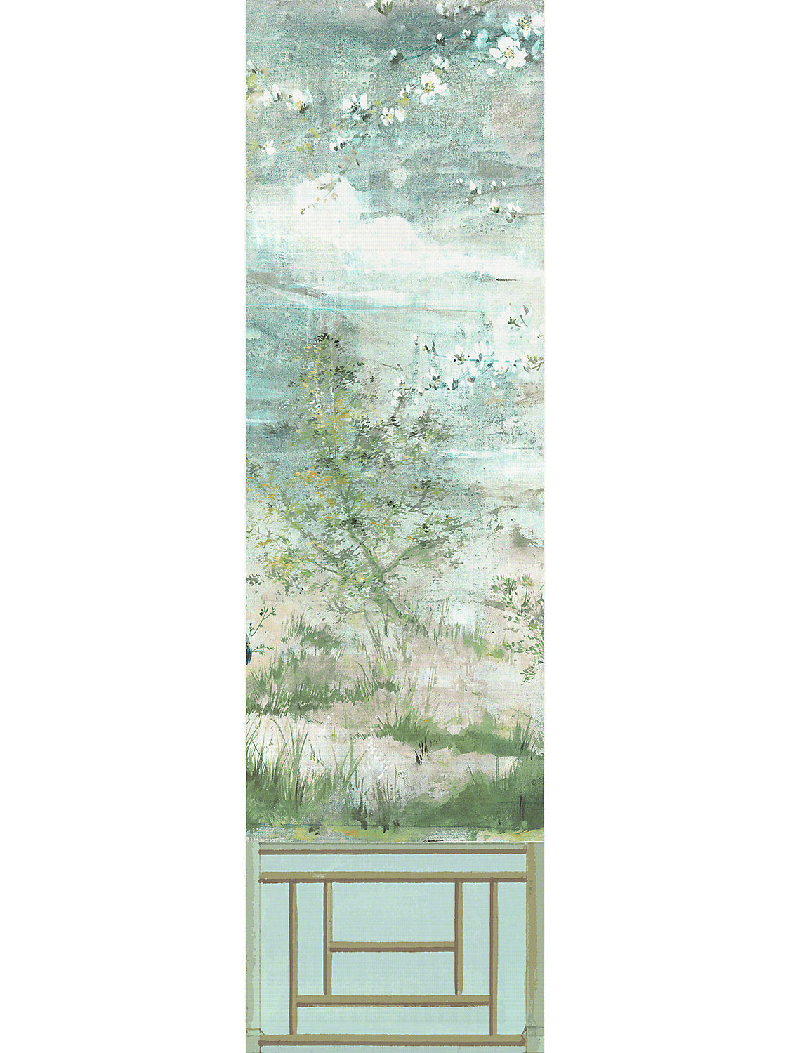 Crested Crane Mural | Panel 4 - Green Gold - Scalamandre Wallpaper