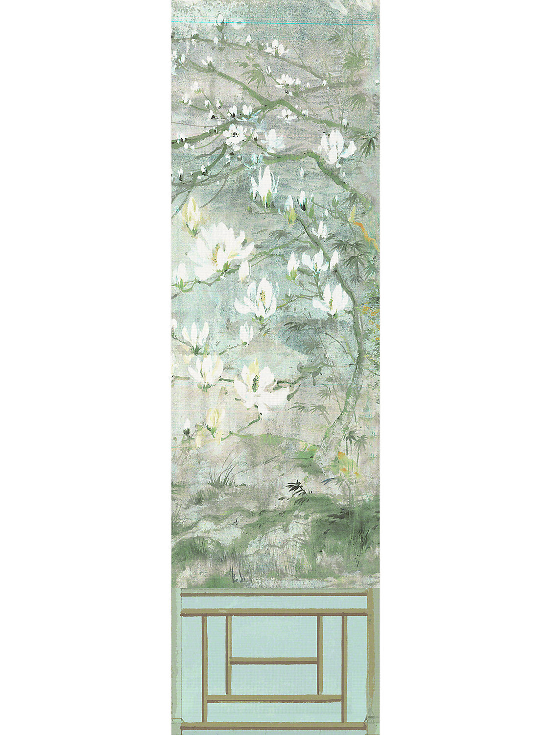 Crested Crane Mural | Panel 6 - Green Gold - Scalamandre Wallpaper