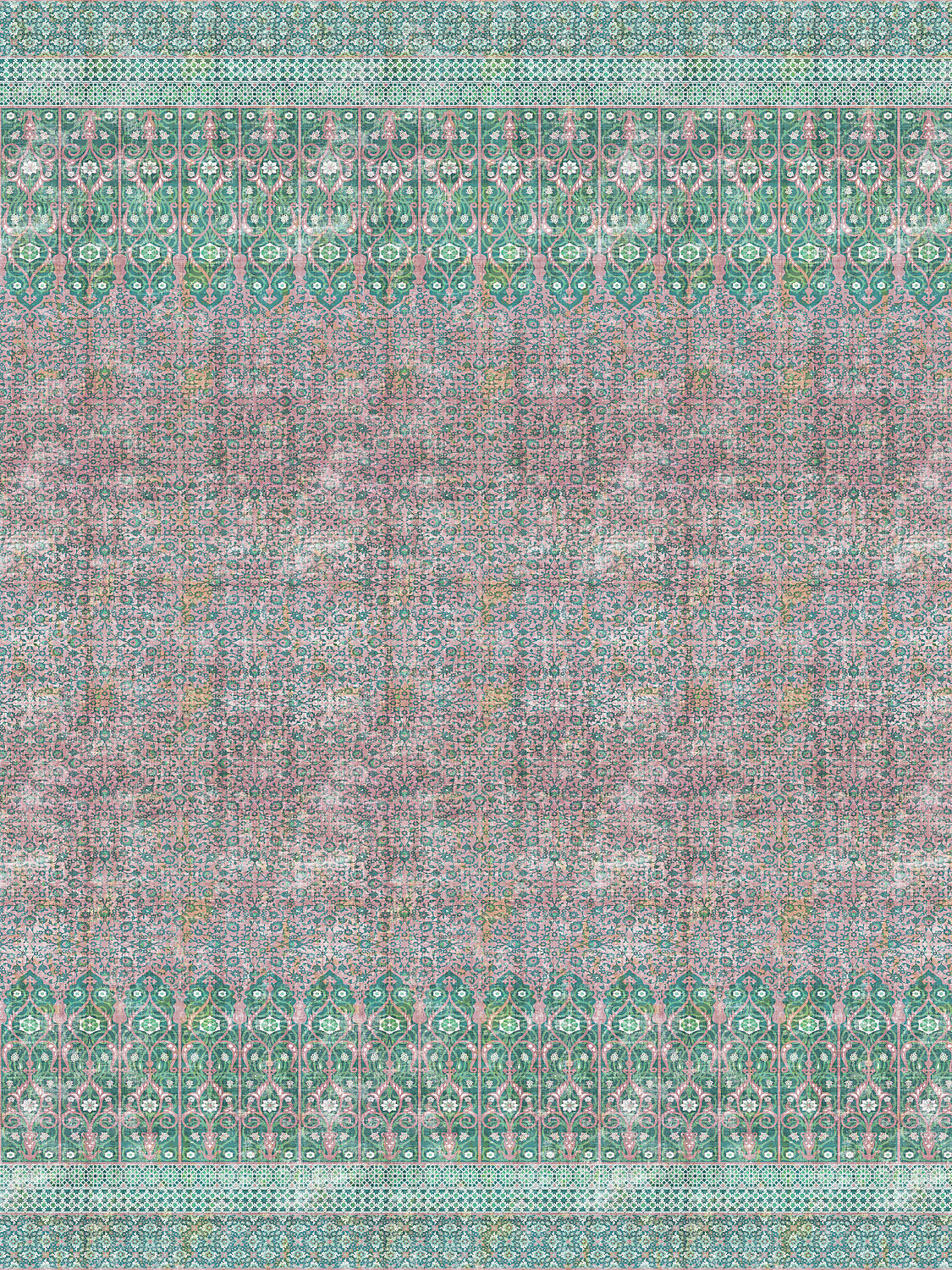 Iznik Overdye | Panel - Green Pink - Scalamandre Wallpaper