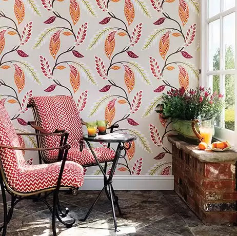 Fontibre Fontibre Aqua/Coral Red - Nina Campbell - NCW4207-02 Wallcovering