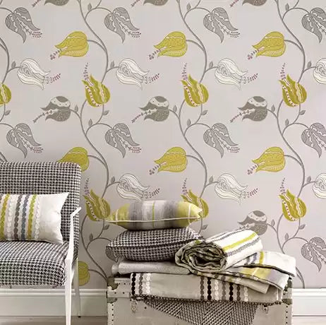 Persian Garden Isfahan Tulip Stone/Coral - Osborne & Little - W6490-02 Wallcovering
