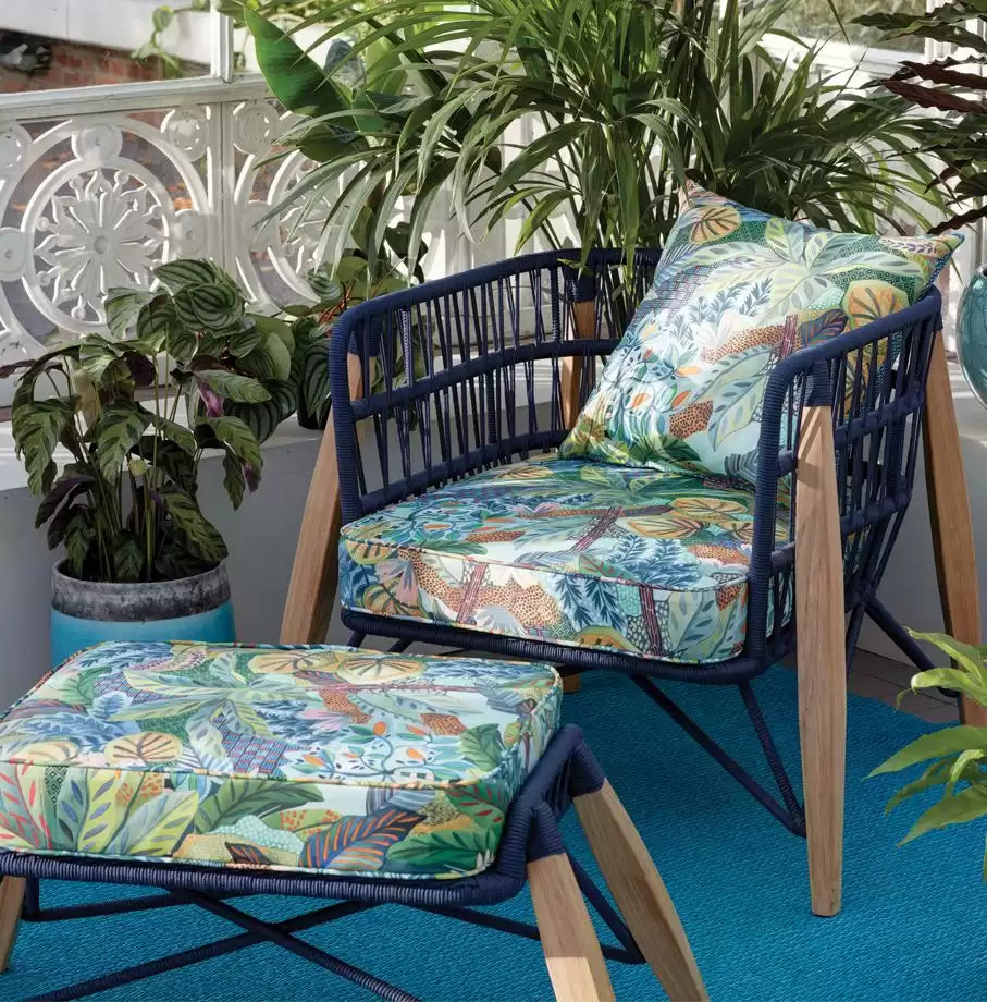 Summerhouse Maranta Ivory/Black/Aqua - Osborne & Little - F7446-02 Fabric
