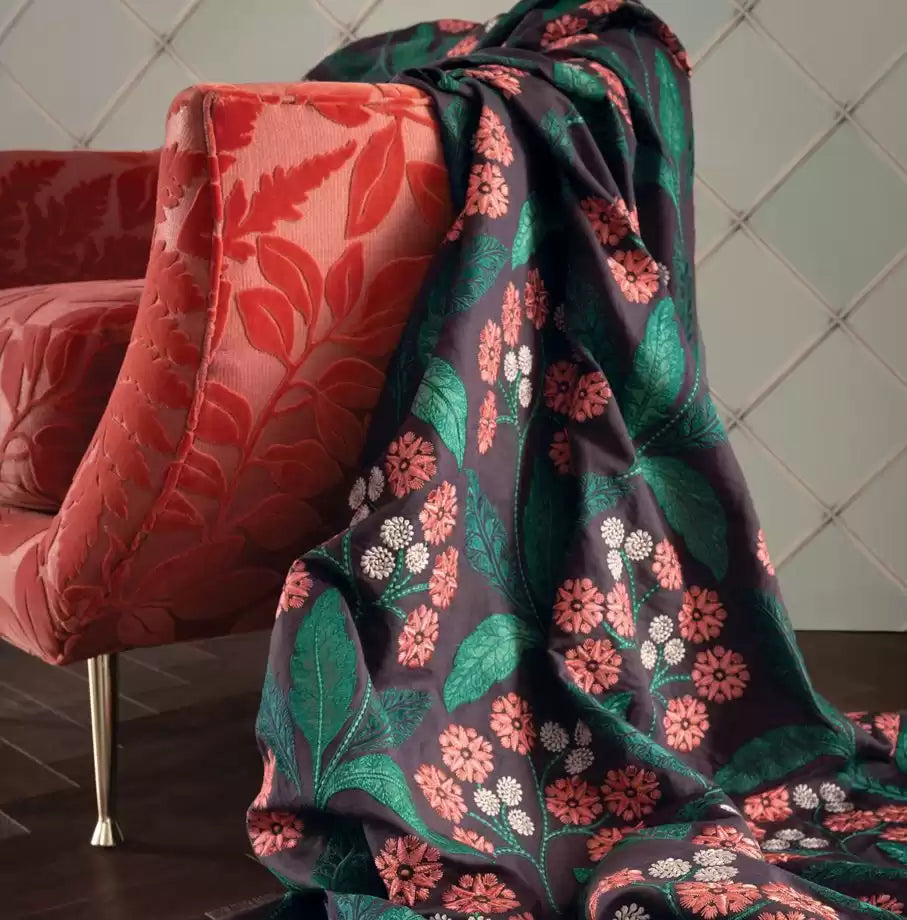 Mansfield Park Rushworth Aubergine/Coral - Osborne & Little - F7407-01 Fabric