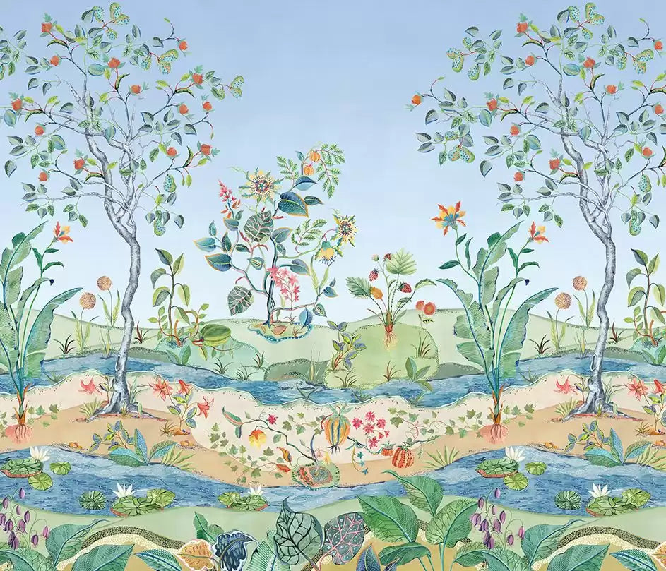 Rhapsody Mythica Mural Azure Grasscloth. - Osborne & Little - W7817-03 Wallcovering