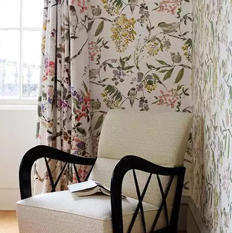 Cathay Penglai Charcoal/Sage/Coral - Nina Campbell - NCF4171-02 Fabric