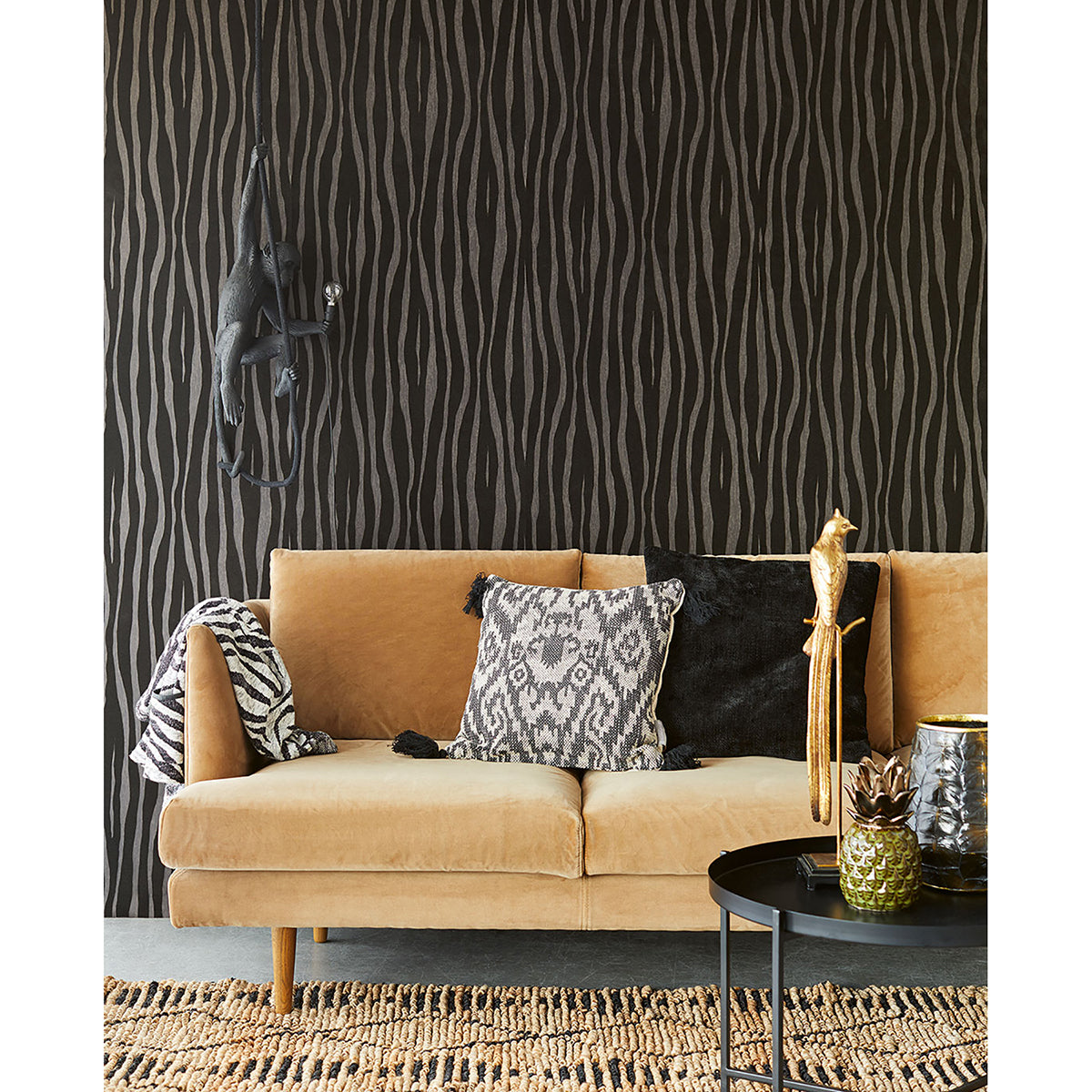 Burchell Chocolate Zebra Flock Wallpaper - York Wallcovering