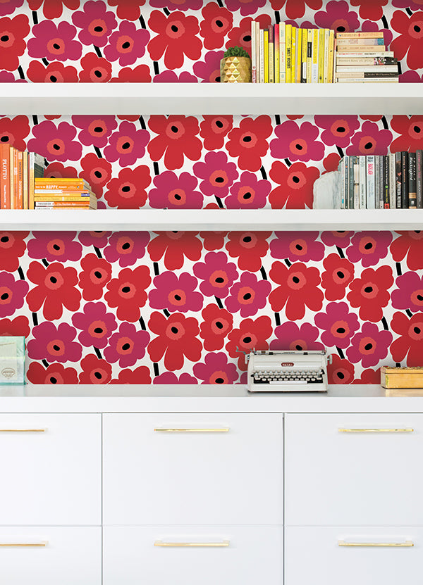 Red Pieni Unikko Peel and Stick Wallpaper - York Wallcovering - MKS4492