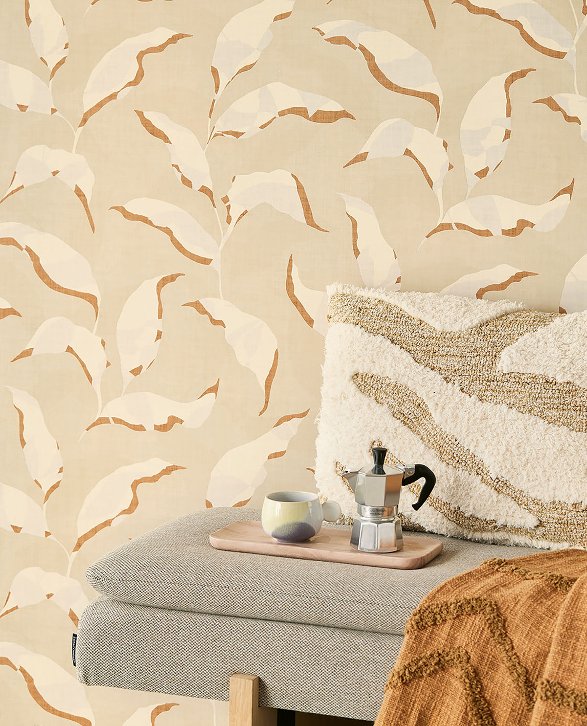 Callista Neutral Leaves Wallpaper - York Wallcovering