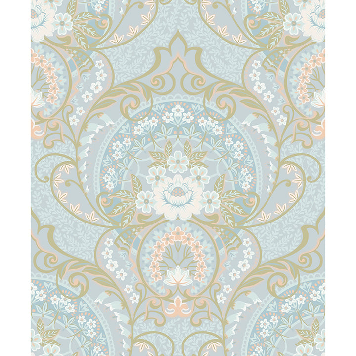 Picture of Nasrin Light Blue Damask Wallpaper