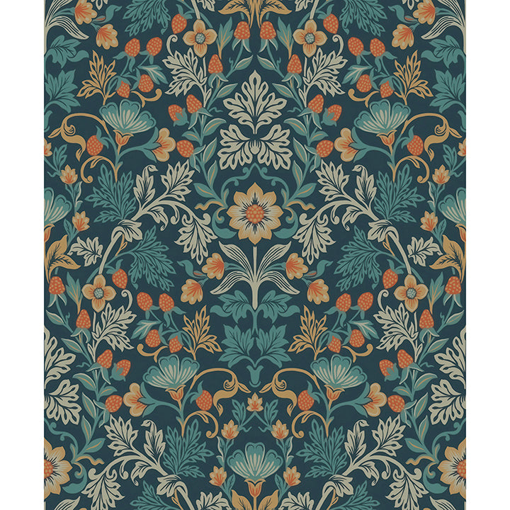 Picture of Lila Blue Strawberry Floral Wallpaper