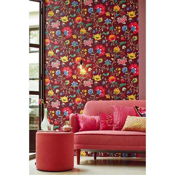 Epona Burgundy Floral Fantasy - York Wallcovering