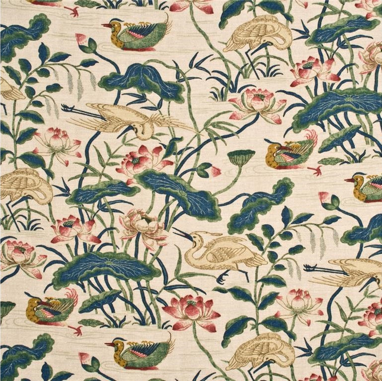 G P & J Baker Fabric BP10307.2 Heron & Lotus Flower Indigo/Pink