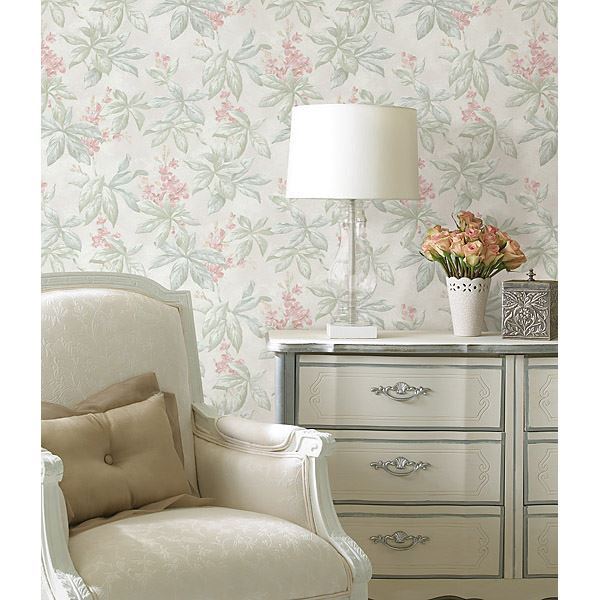 Nadine Pastel Leaf Blossom Trail - Brewster Wallcovering