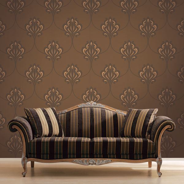 Orfeo Brown Nouveau Damask  | Brewster Wallcovering