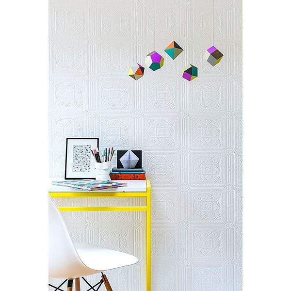 turner-tile-white-paintable-textured-vinyl-wallpaper-york-wallcoverings-437-rd80000 - York Wallcoverings Papel pintado