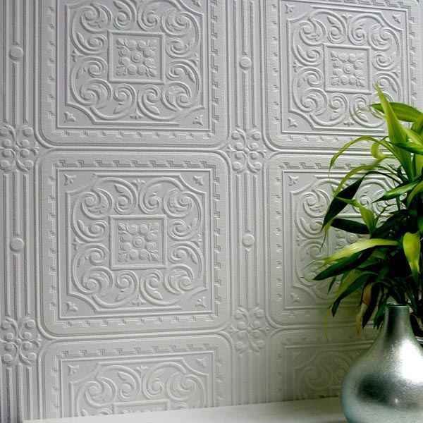 Turner Tile White Paintable Textured Vinyl Wallpaper - York Wallcoverings - 437-RD80000