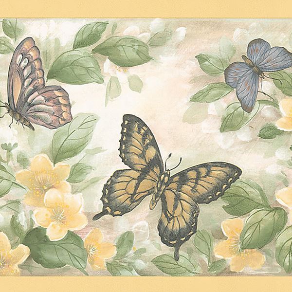 Yellow Butterfly Floral Border - Brewster Wallcovering