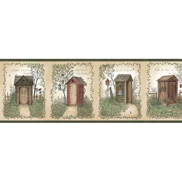 Fennel Wheat Outhouse Portrait Blocks Wallpaper - York Wallcoverings - BBC50321B