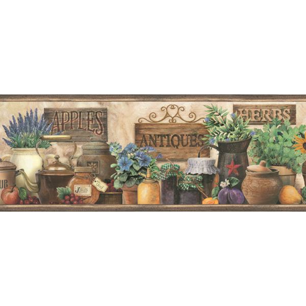 Marche Green Antique Herbs Portrait Border - York Wallcoverings - BBC44581B - York Wallcoverings Wallpaper