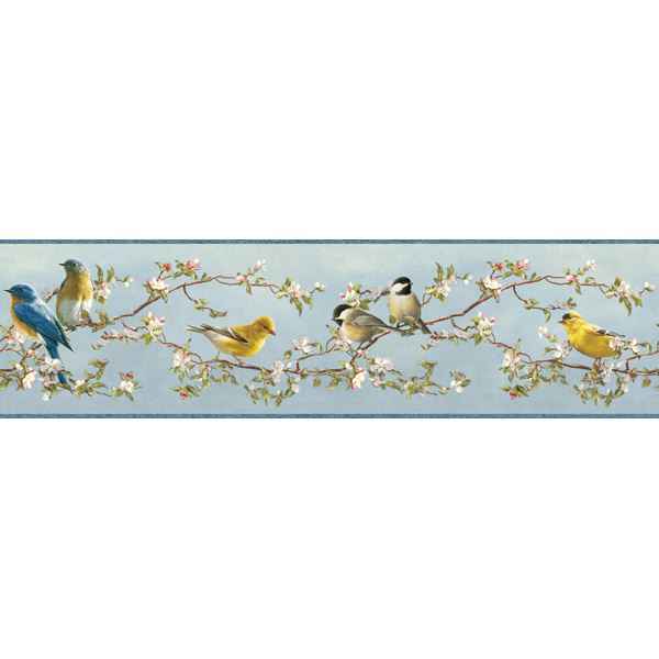 Louise Blue Songbird Portrait Wallpaper - York Wallcoverings - HTM48511B