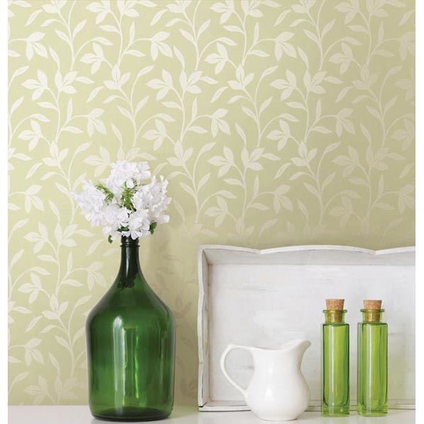 Cynthia Light Green Tonal Leaf Trail - Brewster Wallcovering