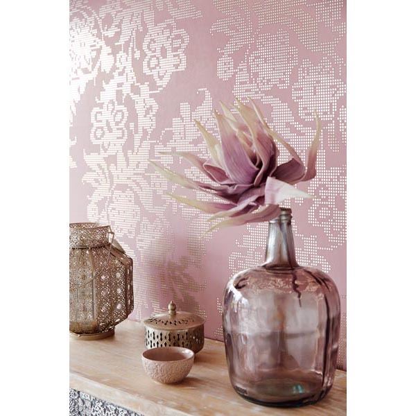 Sadira Rose Pixelated Modern Floral - Brewster Wallcovering