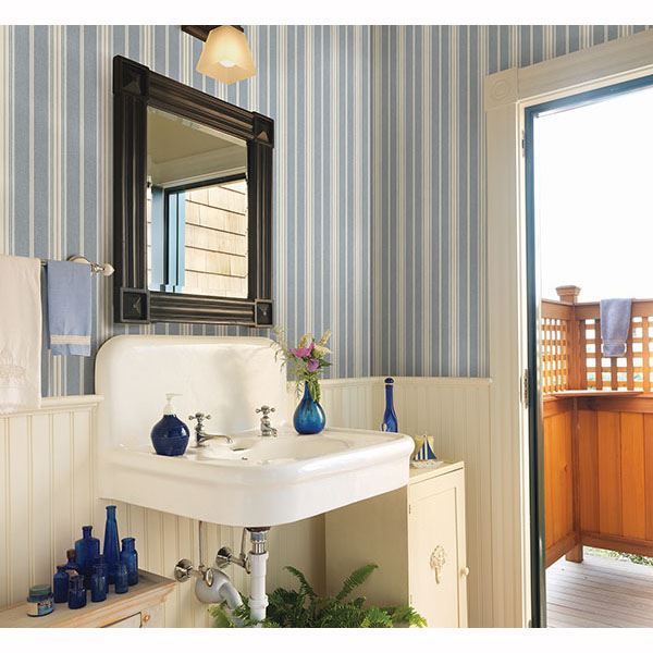 Jonesport Denim Cabin Stripe - Brewster Wallcovering