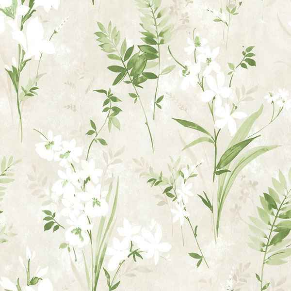 Henrietta Green Watercolor Floral Wallpaper - York Wallcoverings - 2605-21628