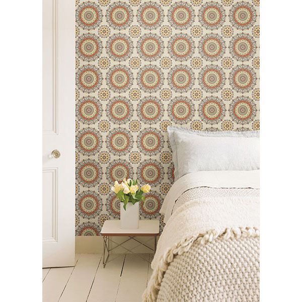 Gemma Coral Boho Medallion  | Brewster Wallcovering - The WorkRm