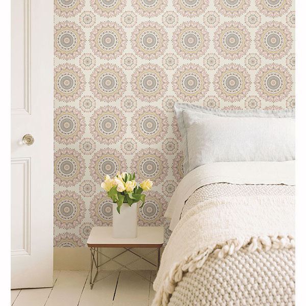 Gemma Light Pink Boho Medallion  | Brewster Wallcovering - The WorkRm