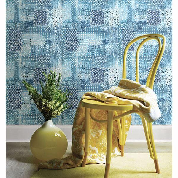 flower-indigo-patchwork-wallpaper-york-wallcoverings-1014-001862 - York Wallcoverings Papel pintado