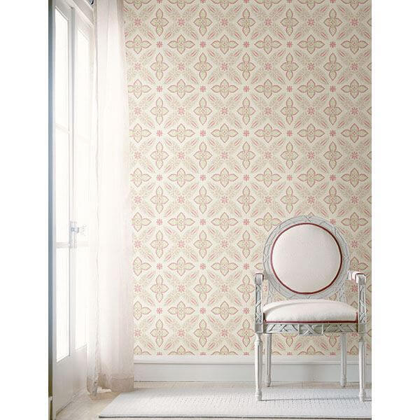 Off Beat Ethnic Pink Geometric Floral - York Wallcoverings - 1014-001826 - York Wallcoverings Wallpaper