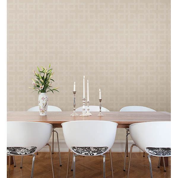 Theory Beige Geometric - Brewster Wallcovering