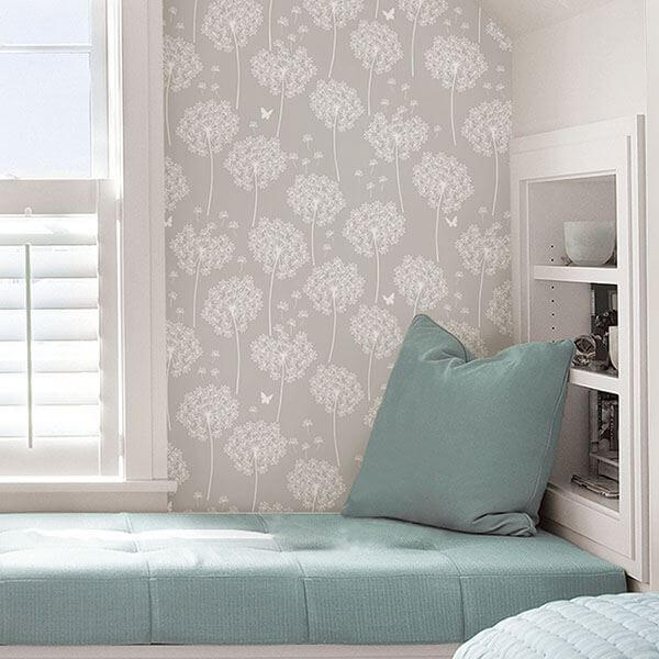 Dandelion Grey Peel And Stick Wallpaper - York Wallcoverings - NU1651 - York Wallcoverings Wallpaper
