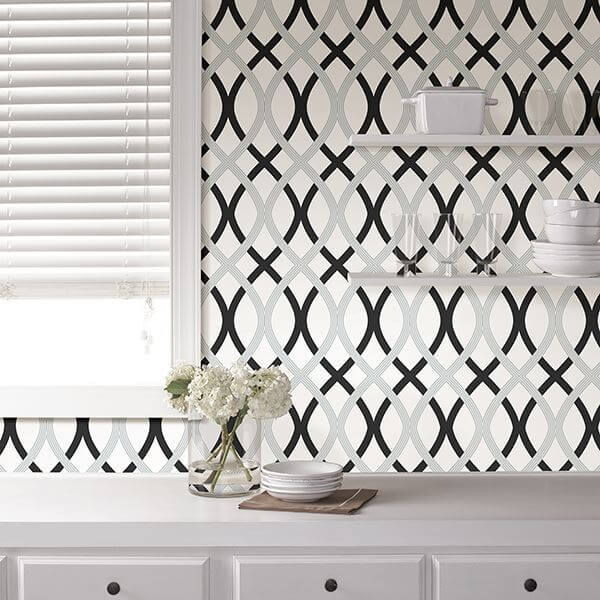 Black and Silver Lattice Peel and Stick Wallpaper - York Wallcoverings - NU1658 - York Wallcoverings Wallpaper