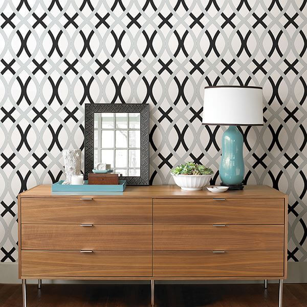 Black and Silver Lattice Peel and Stick Wallpaper - York Wallcoverings - NU1658 - York Wallcoverings Wallpaper