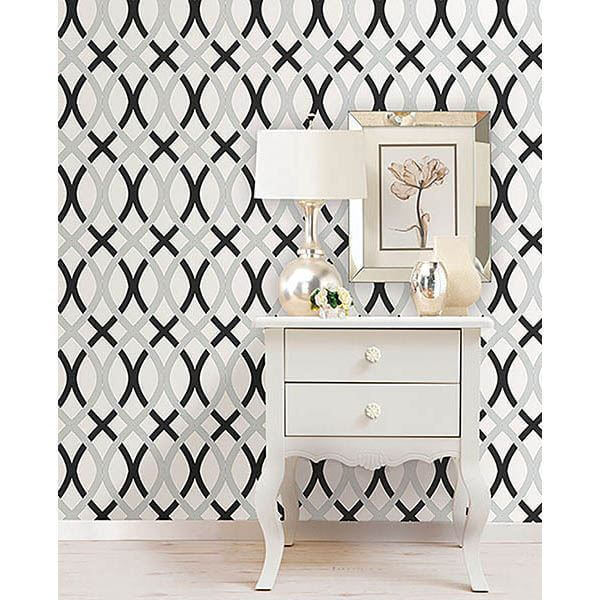 Black and Silver Lattice Peel and Stick Wallpaper - York Wallcoverings - NU1658 - York Wallcoverings Wallpaper