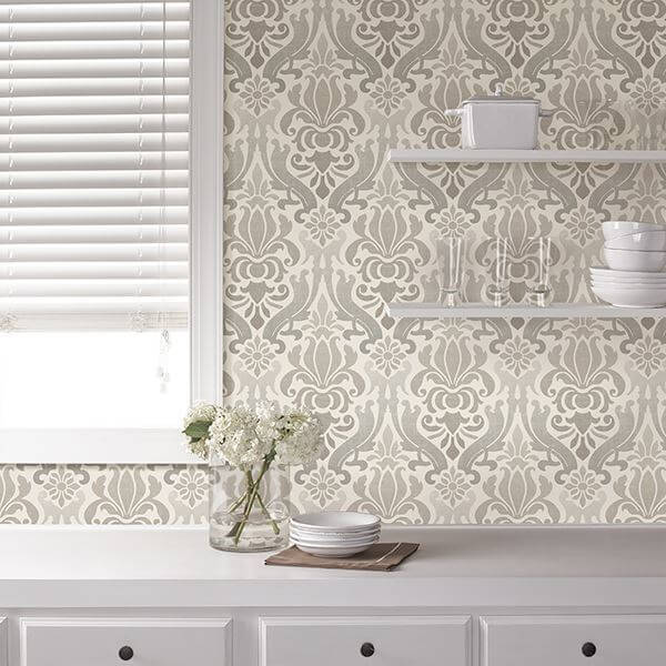 Grey Nouveau Damask Peel and Stick Wallpaper - York Wallcoverings - NU1827 - York Wallcoverings Wallpaper
